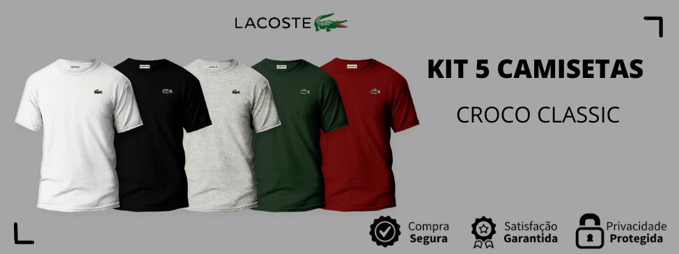 Kit 5 Camisetas Lacoste Croco Basic